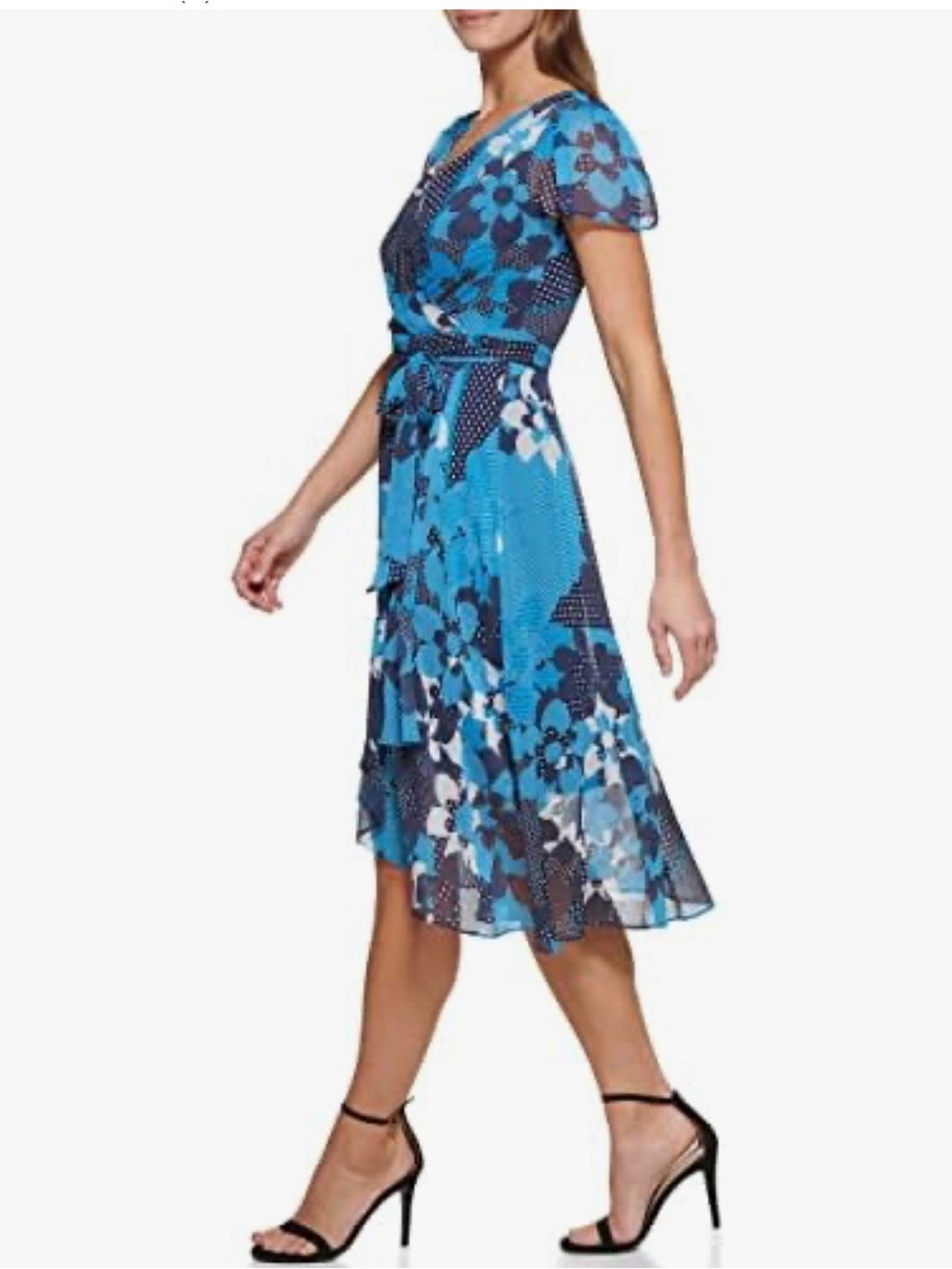 DKNY Blue Floral High-Low Wrap Dress sz 12 NWT